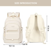 DAKIMOE School Backpack for College High Middle School Fashion Student bag, Cute Aesthetic Teen Bookbag for Teens Women, Beige