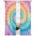 thumbnail image 2 of Colorful Tie Dye Semi Sheer Window Curtains 96 Inches Long, Rainbow Ombre Abstract Pattern Art Rod Pocket Voile Chiffon Curtain Light Filtering Drapes for Living Room, Kitchen, 52"x96", 2 Panels, 2 of 9