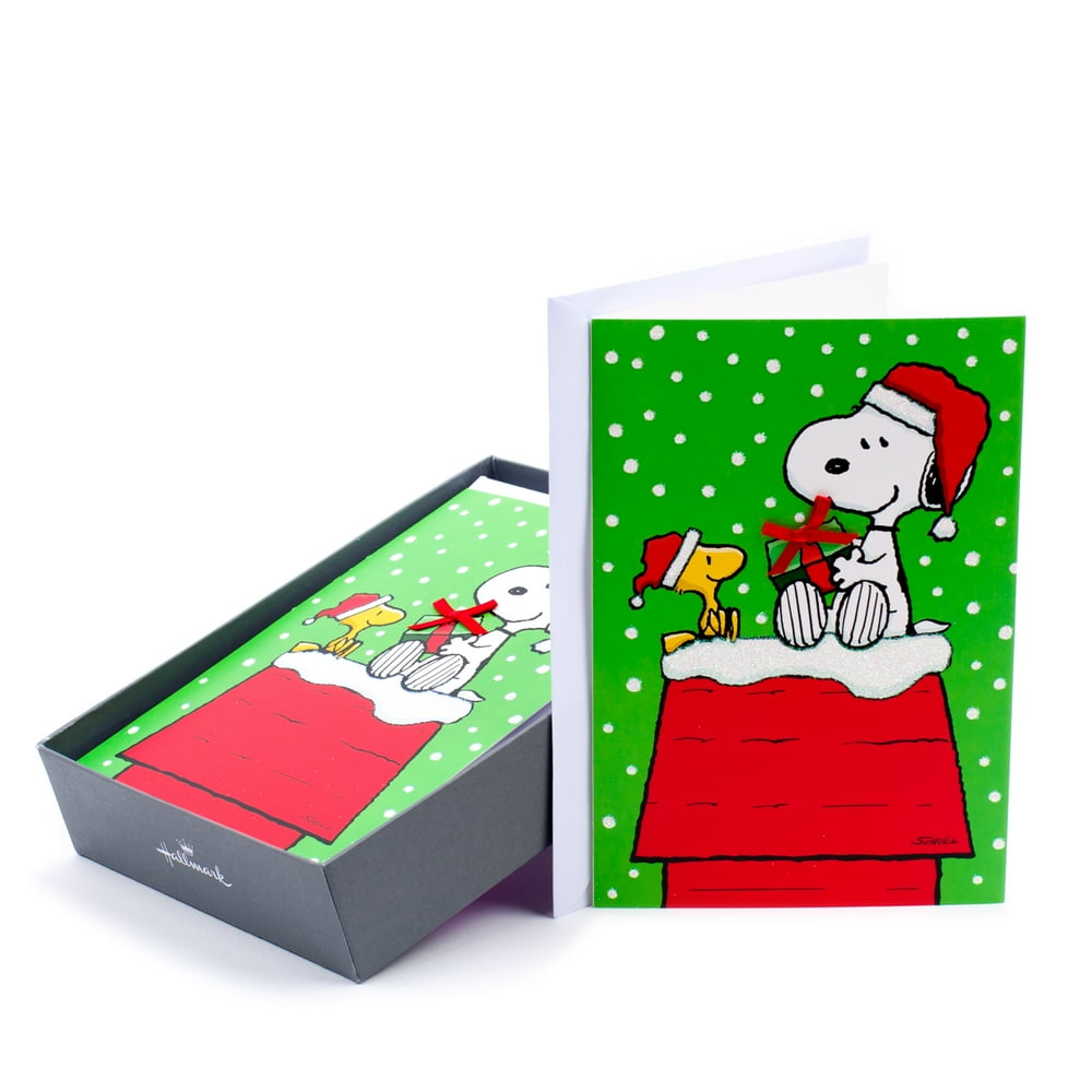 Hallmark Peanuts Christmas Boxed Cards, Snoopy (16 Cards and 17