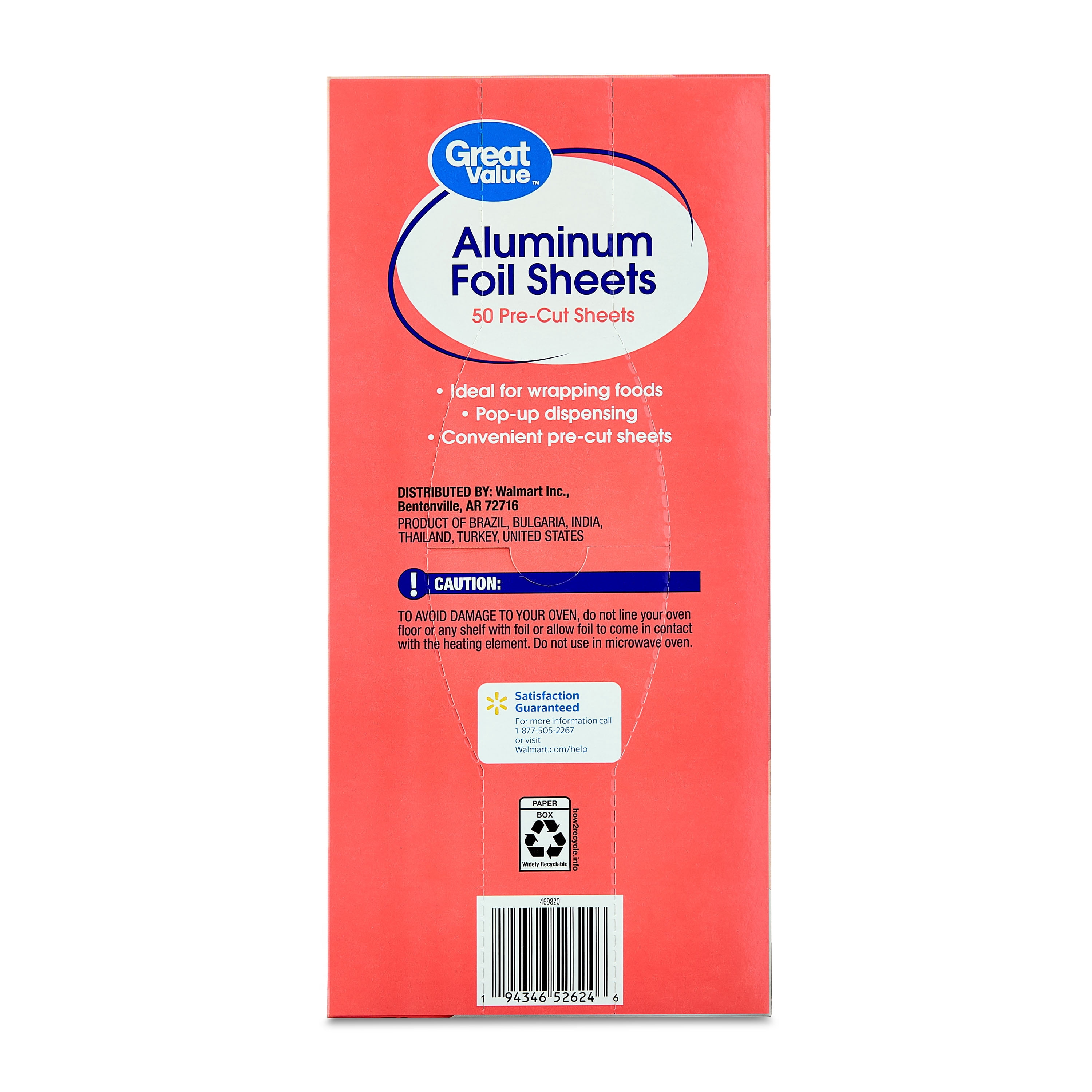 (9 pack) Great Value Pre-Cut Aluminum Foil Sheets, 12 x 10.75 Inches, 50 Count