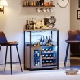 thumbnail image 2 of 3-Tier Wine Bar Cabinet with LED Lights, Detachable Wine Rack and Storage Space, Buffet Cabinet with Glass Holder and Mesh Door, for Kitchen, Living Room and Bar., 2 of 7