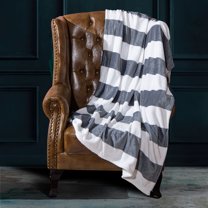 Ntbay Soft Flannel Throw Blanket Throw Size, Warm Lightweight Bed Blanket with Gray and White Striped Printed, 51" x 68"