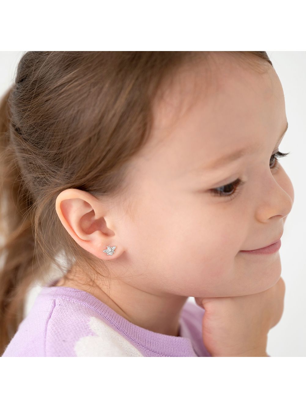 CZ Bee Kids / Children's / Girls Earrings Screw Back - Sterling Silver