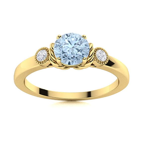 Trilogy Ring! 5 MM Round Aquamarine 925 Sterling Silver Gold Vermeil Women Jewelry