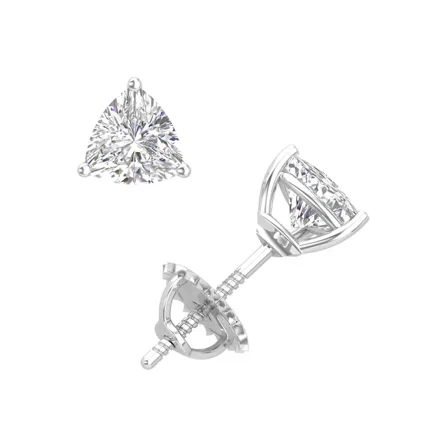 2 Ct Trillion Cut Lab-Created Diamond Solitaire Stud Earrings 14K White Gold Plated