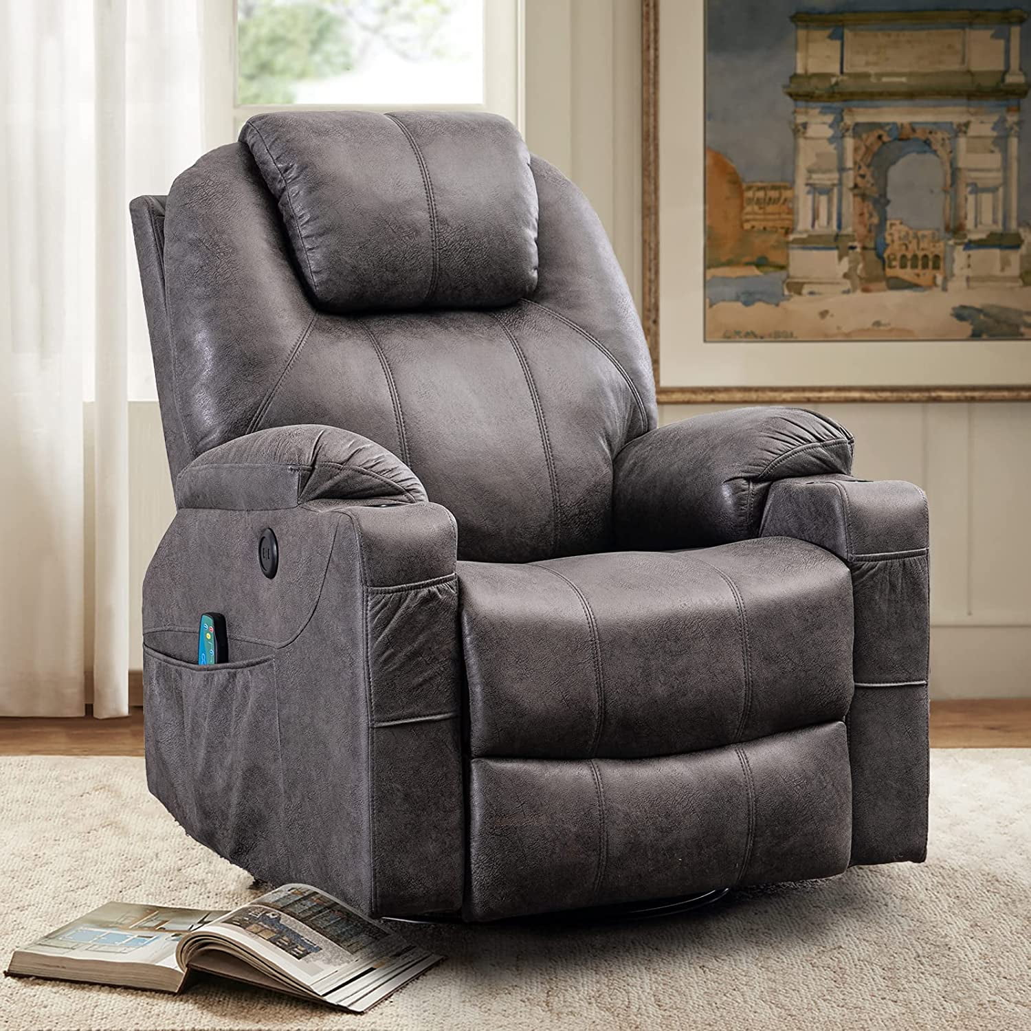 VIVIJASON Manual Massage Rocker Recliner Chair, 360° Swivel Glider