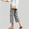 thumbnail image 5 of QIUOMBBP Wide Leg Cropped Jeans for Women Button Front Solid Color Capris Trendy Summer Denim Pants with Multi Pockets Gray XXL, 5 of 6
