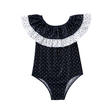 

Toddler Baby Girls One Piece Polka Dots Swimsuit Ruffle Sleeveless Bathing Suit Summer Beachwear