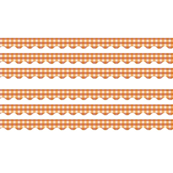 Teacher Created Resources Orange Gingham Scalloped Border Trim, 35 Feet Per Pack, 6 Packs