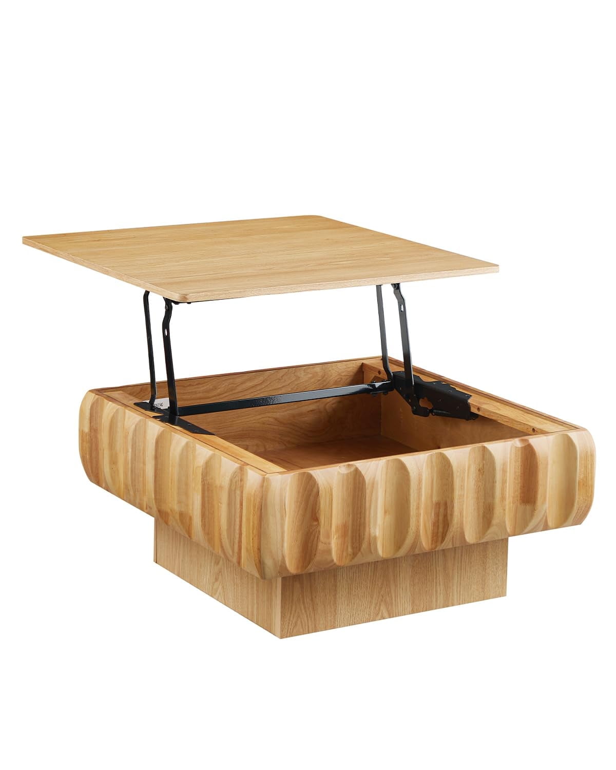 Lift Top Coffee Table with Hidden Storage, 31 inch Solid Wood Fluted Design for Small Space Living Room, Natural