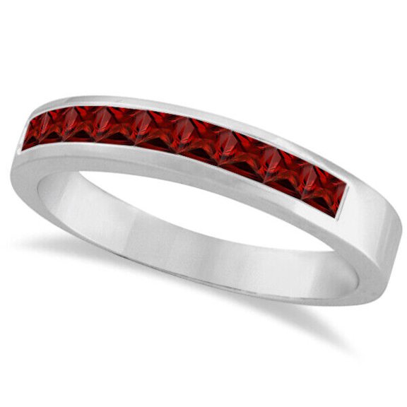 Princess-Cut Channel-Set Red Garnet Wedding Band Ring 925 Sterling Silver Gemstone Jewelry For Women Gift