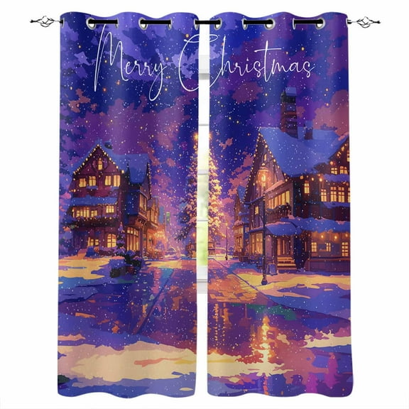 Hokiten Merry Christmas Blackout Curtains | Light Blocking Print Window Curtains, Xmas Tree Blue Purple Snowflake Thermal Insulated Window Drapes for Living Room Kitchen Cafe (2 Panels, 104"W x 72"L)
