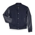 thumbnail image 3 of X RAY JEANS Boy's Wool Varsity Bomber Jacket With Grainy PU Sleevees, Navy/Navy, M, 3 of 10