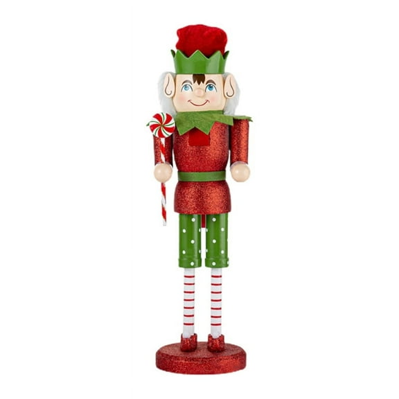Christmas Elf Holiday Nutcracker Wooden Soldier King with Candy Gift Box Doll Figure Toy Decorations for Shelves Tables