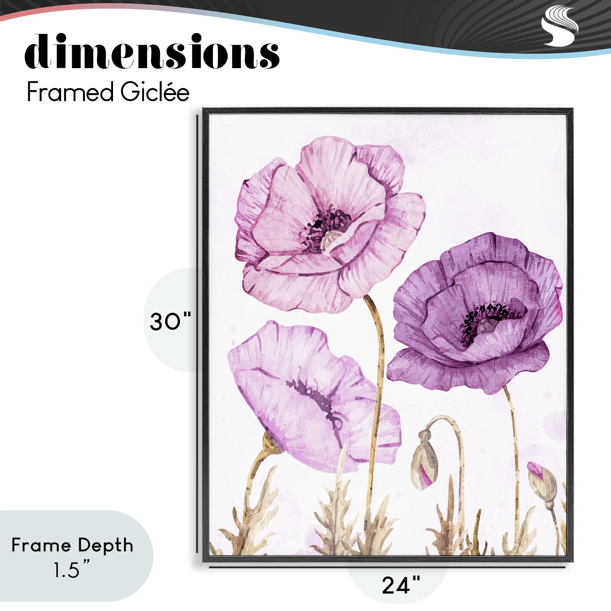 Stupell Industries Bright Poppies in Purple Black Framed Giclee Art, design by Kim Allen