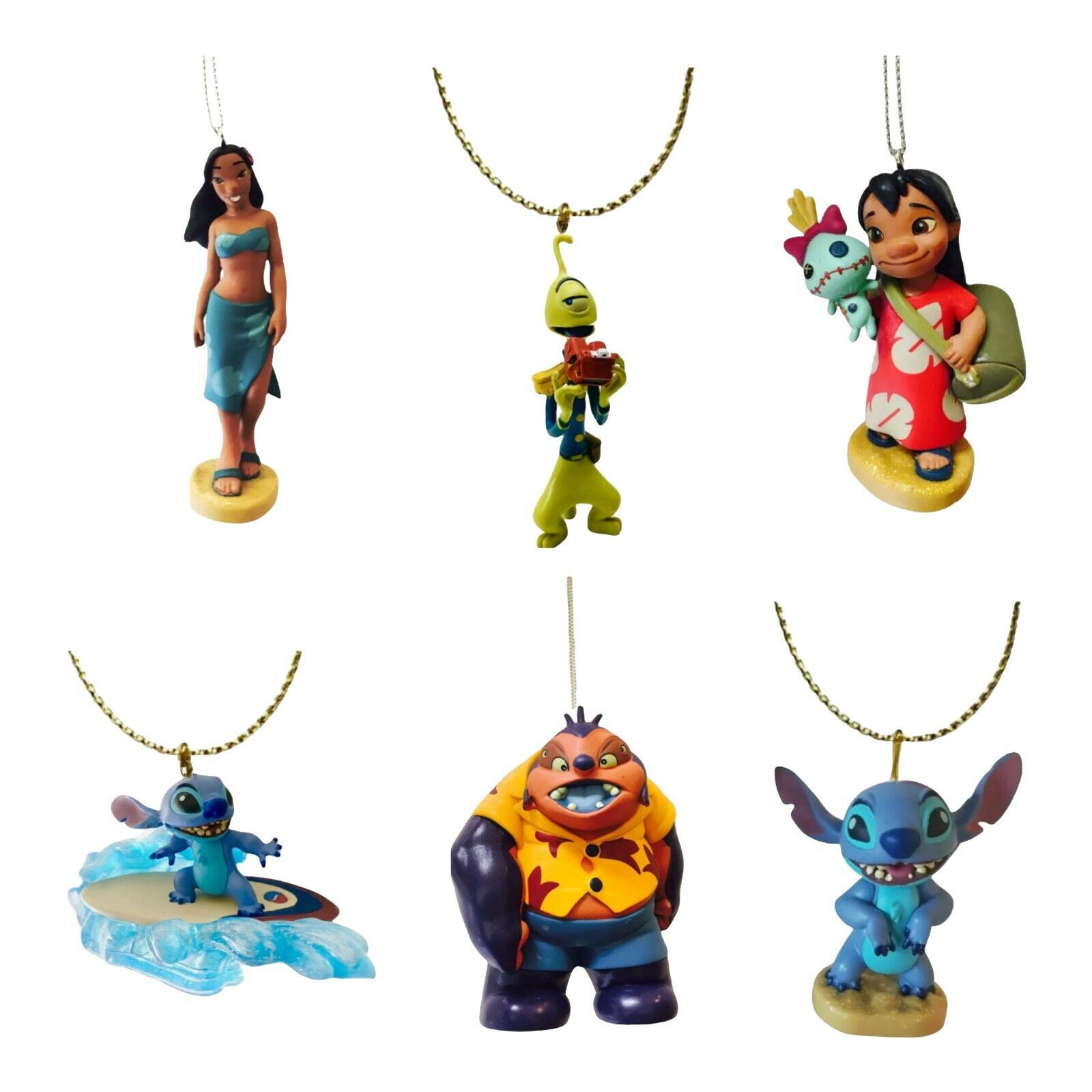 Blue Stitch Lilo Nani Jumba Surfer Pleakley 6pc Ornament Set Figure