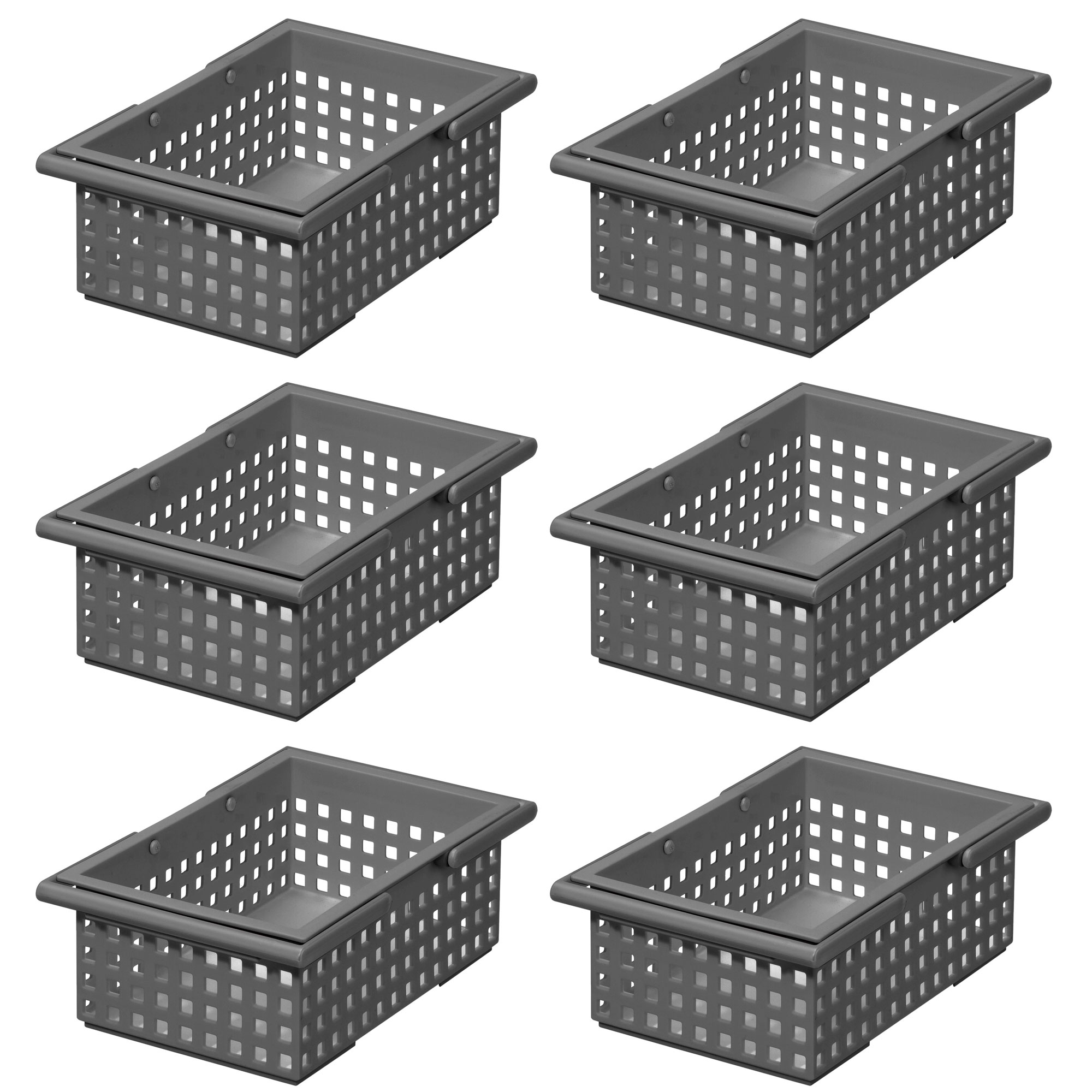 LikeIt Stacking Plastic Storage Organizer Basket Tote, Gray (6 Pack