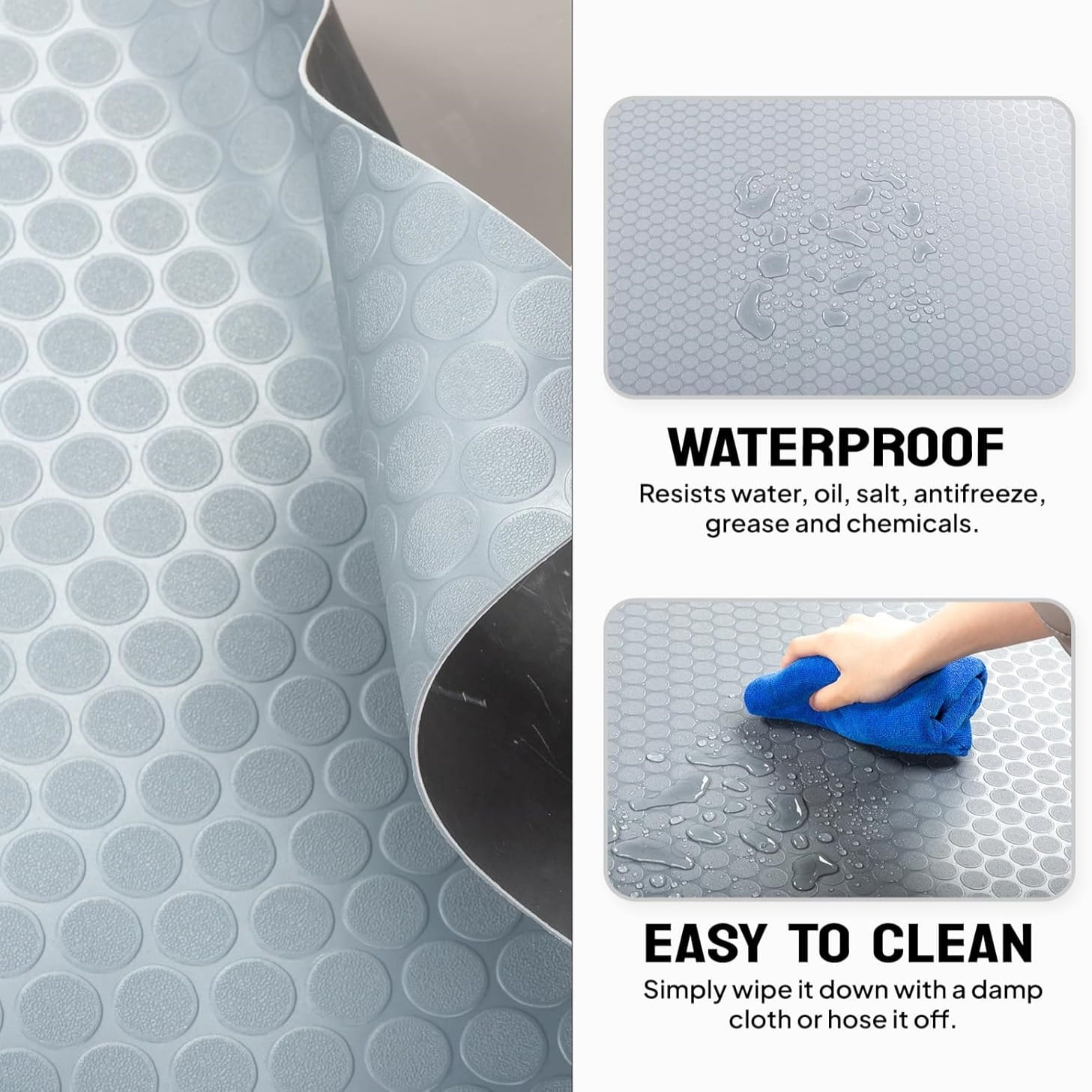 Ktaxon 7.5 x 17 FT Garage Floor Mat, Thickened Coin Plate PVC Garage Mats Flooring Roll for Under Car, Garage Car Parking Mats for Compact SUVS, Sports Car, Gray