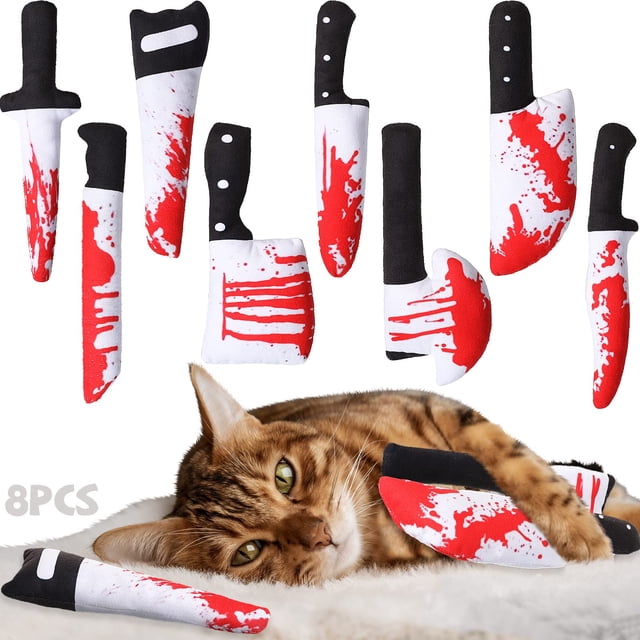 Cuchillo para Halloween Cat Chew Toys Honoson con hierba gatera, 8 unidades