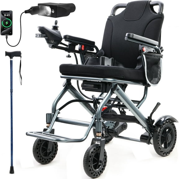 WalkFeel 36lb Lightweight Folding Electric Wheelchair for Adults, 15mi Range Compact Wheelchair