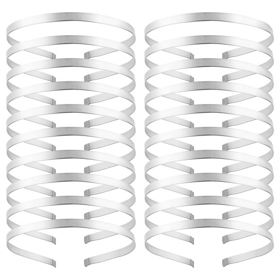 20 Pack Bulk 7 MM Thin Silver Black Plain Blank Hard Wire Metal Headbands Base Hair Bands Clasps Tiara DIY Crafting Accessories for Women (Silver)