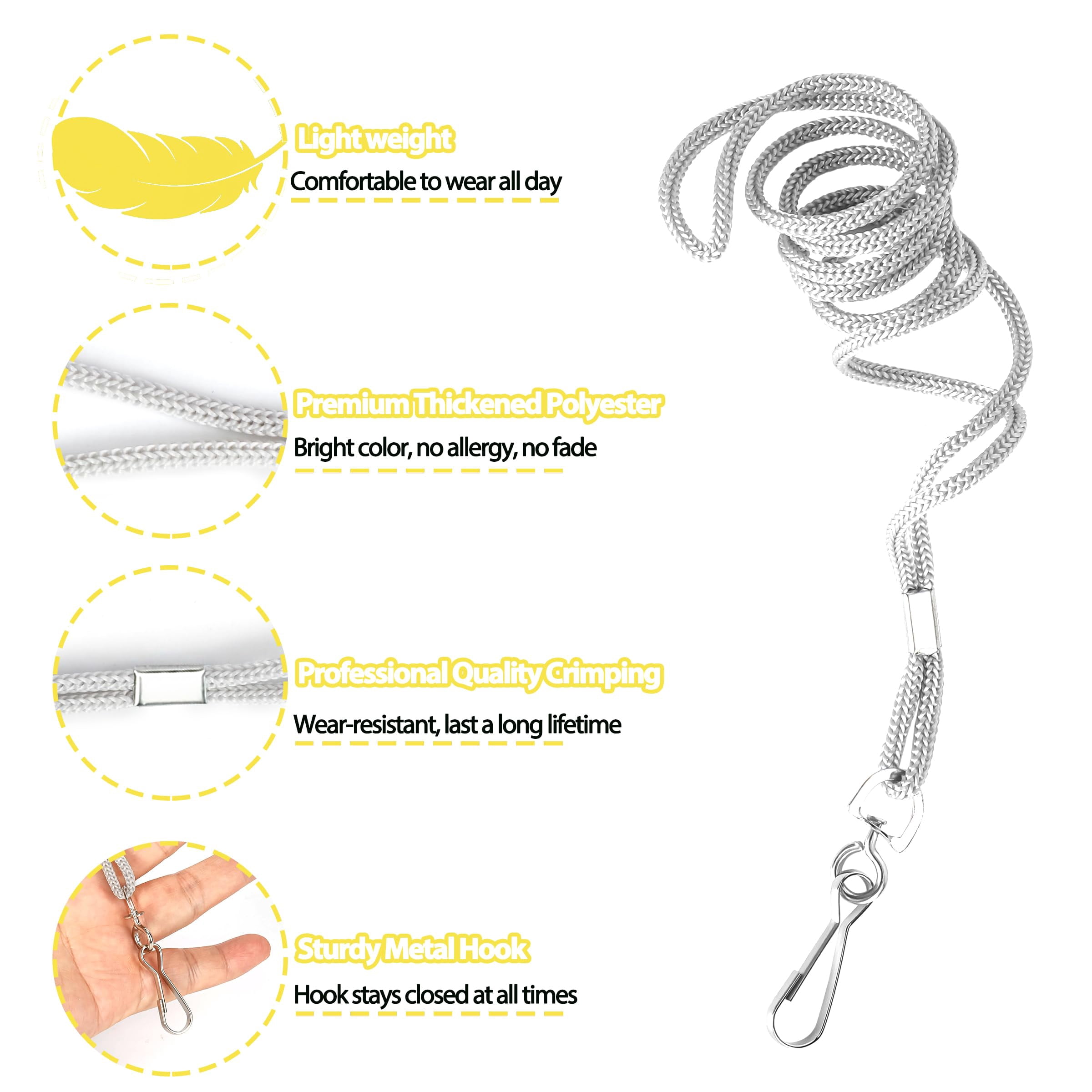 Id Gray Lanyards Safety Badge Lanyard 36" With Swivel Hook 100 Pack