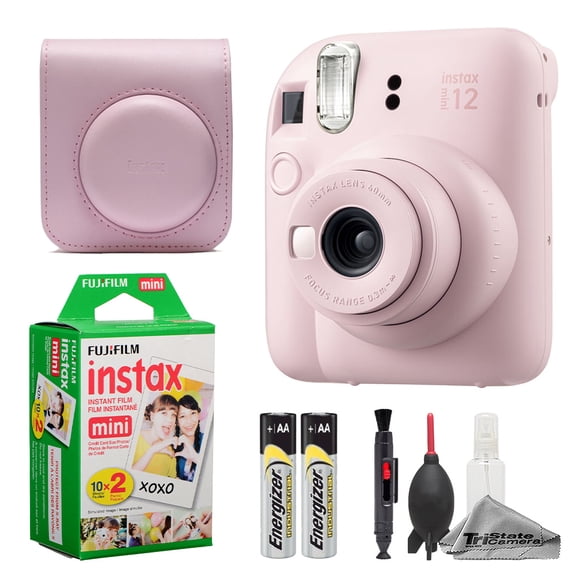 Fujifilm Instax Mini 12 Camera (Blossom Pink) Case Instax Mini Instant Film (20 Sheets) Cleaning Kit (International Version)