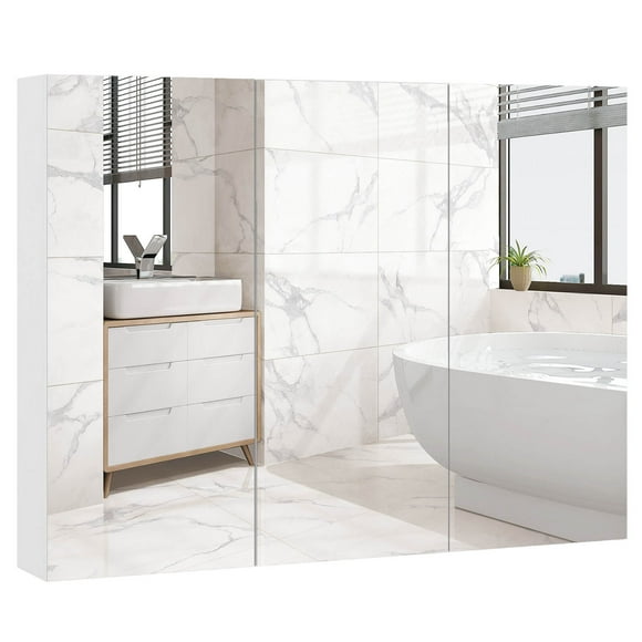 Costway 36" Wide Wall Mount Mirrored Bathroom Medicine Cabinet Organizer Mirror Door