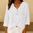 thumbnail image 5 of Dresfit Women's Gauze Shirts Button Down V Neck Linen Tops 2026 Summer 3/4 Sleeve Casual Blouses Plain Lightweight Loose Dressy T Shirts S, 5 of 6