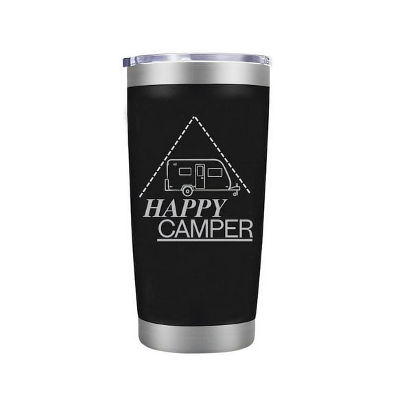 Insulated Coffee Tumbler Cup with Sliding Lid 20 oz - Happy Camper - Cute Camping Gifts for Women and Men Who Loves To Camp