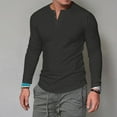 thumbnail image 2 of AMERTEER T-Shirt Homme Manches Longues Col Rond Bouton Uni Décontracté, 2 of 6