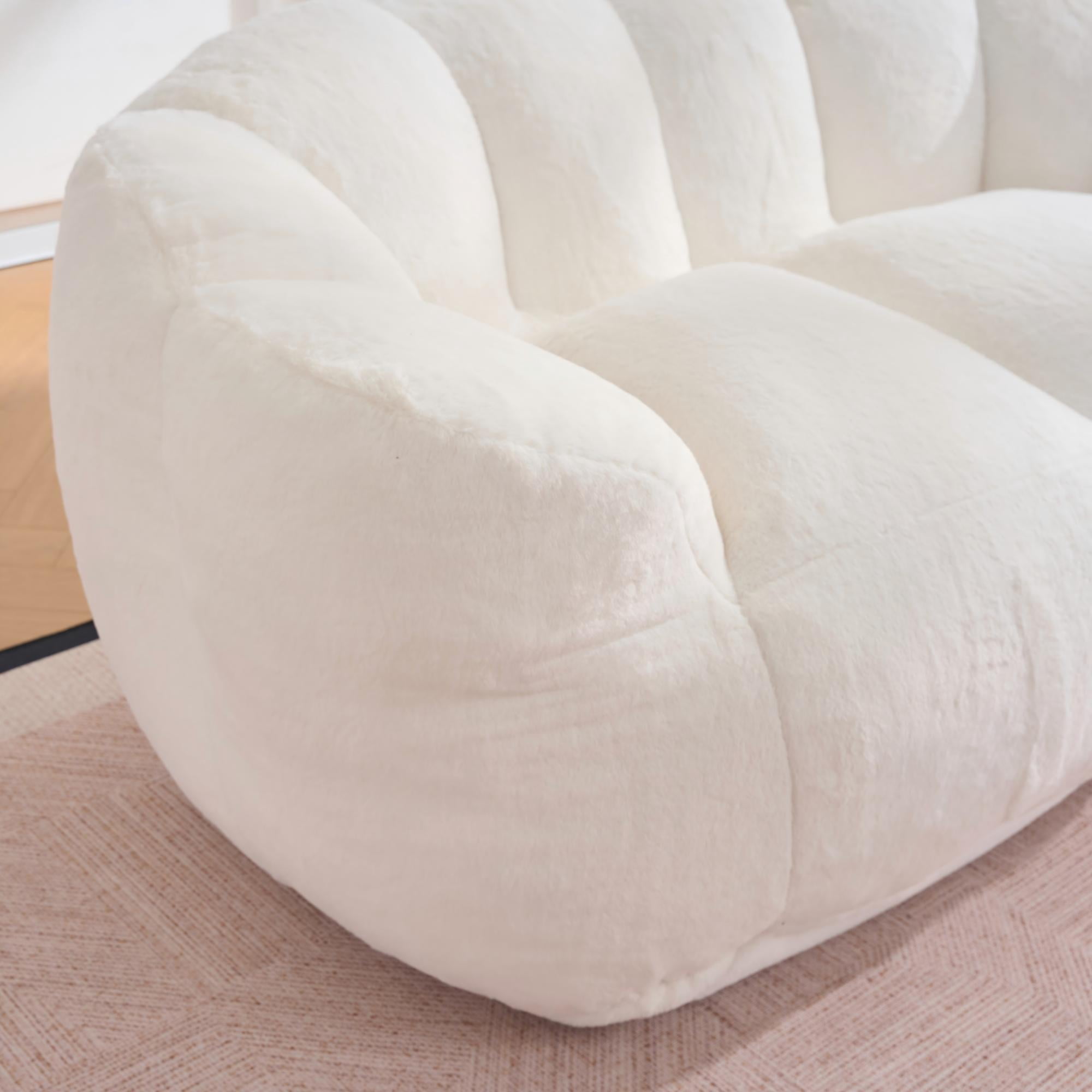 MAYEERTY 60" Ultra Soft Fluffy 2-Seater Bean Bag Sofa, Beige High Density Foam Floor Lazy Chair for Living Room Bedroom