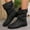 #054-Black, variant on Wowcloth Fashion Casual Mid-Calf Boots for Women – Stylish Buckle Slip-On with Round Toe & Chunky Heel for Winter Footwear