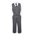 thumbnail image 7 of Boy Baby Toddler Kid Teen Formal Wedding Dark Grey Tuxedo Suits Checker Tie S-20, 7 of 7