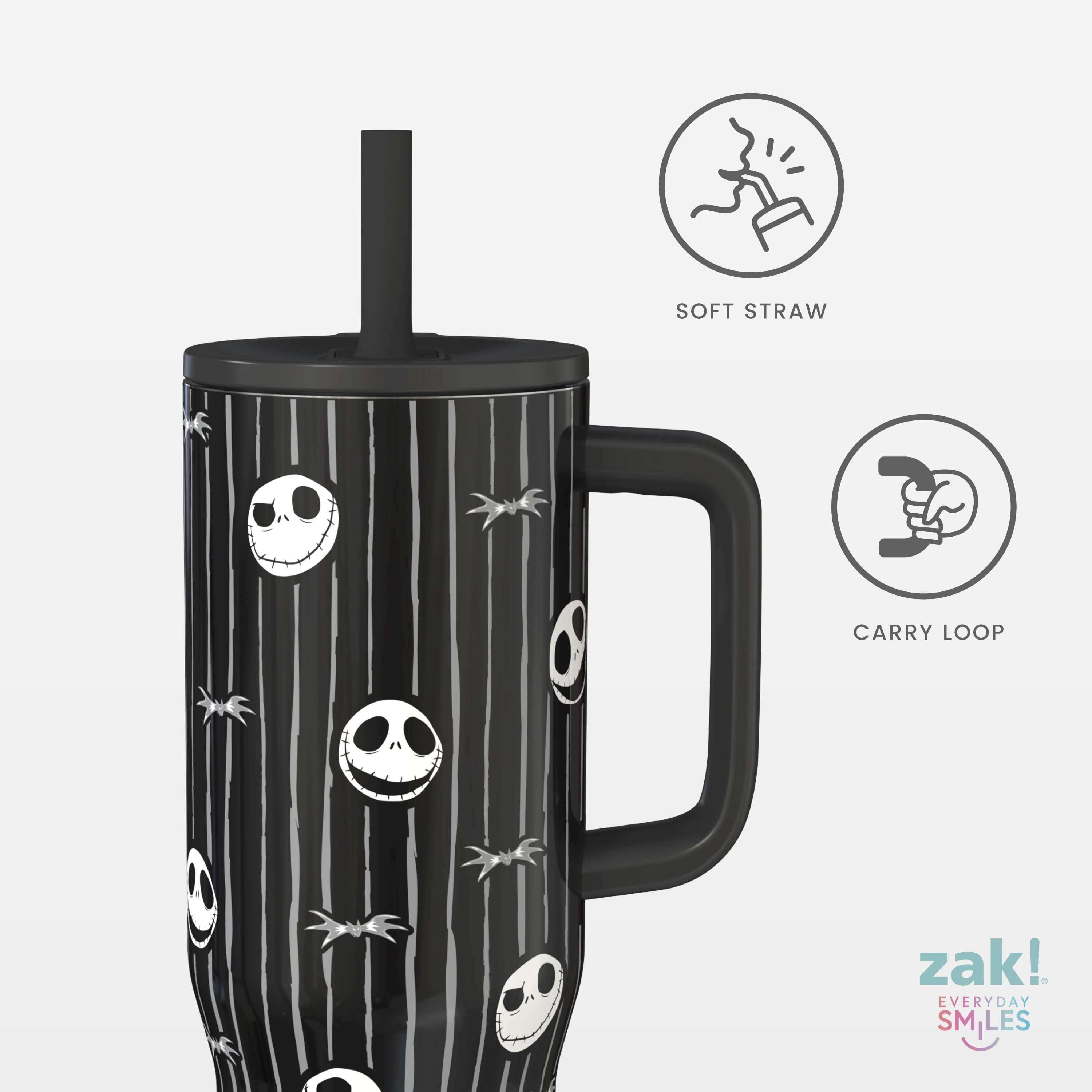 Zak Designs 30oz Nightmare Before Christmas Double Wall Stainless Steel Vaccuum Insulated Sutton Straw Tumbler