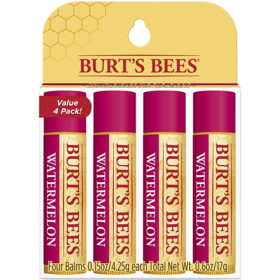 Burt's Bees Natural & Moisturizing Lip Balm, Watermelon, 4 Pack