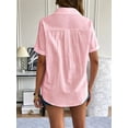 thumbnail image 4 of Women'S Cotton Button Shirt Rolled Hem Short Sleeve Shirt Women'S Summer Casual V Neck Beach Cotton Top Pink M, 4 of 6
