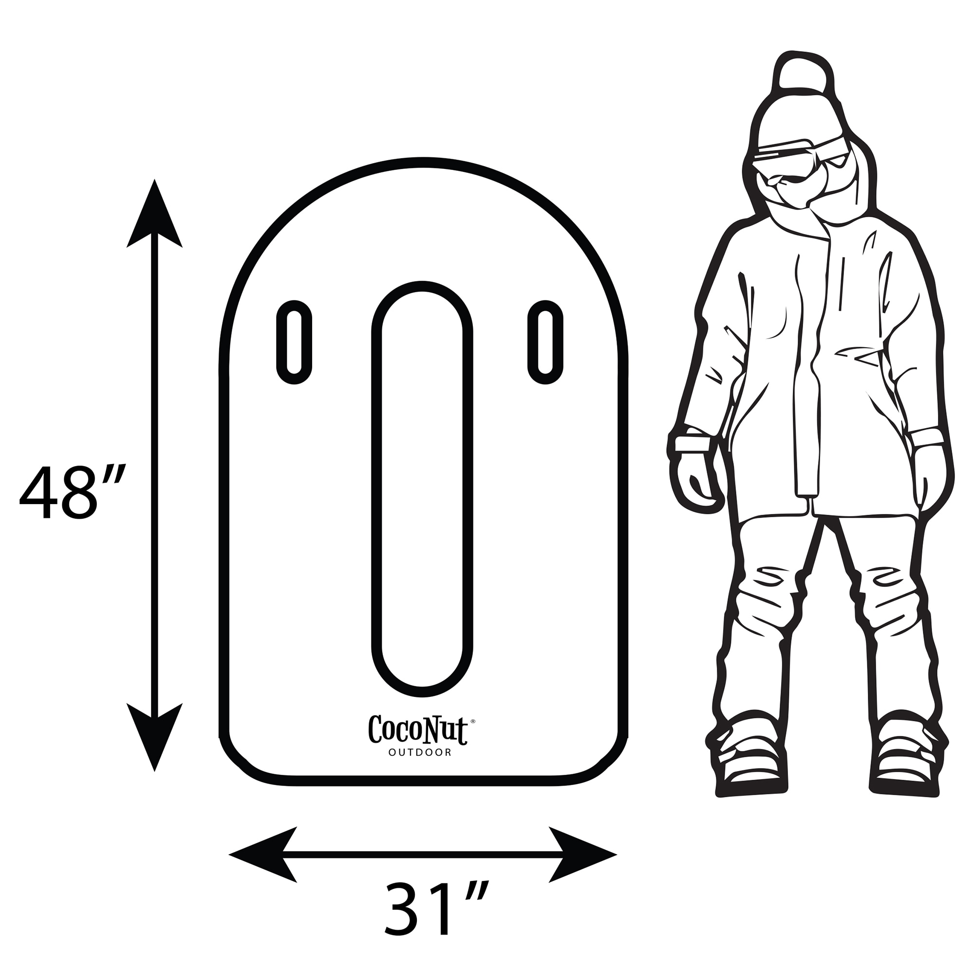 CocoNut Outdoor: Orange Cyclone Toboggan Snow Sled - 48x31" Blue-Black-White - Winter Inflatable, Cold Resistant PVC, 200lb Cap, Kids-Teens-Adults 8+