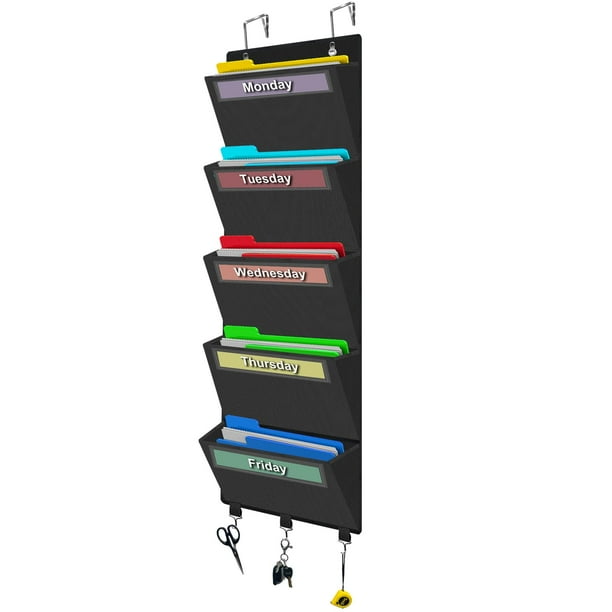 Organizador de archivos Homyfort para colocar sobre la puerta con 5 bolsillos, color negro