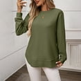 thumbnail image 5 of Holzkary Women's Crew Neck Long Sleeve Shirts Waffle Knit Loose Tops Basic Tees 2025 Casual Comfy Fall Outfits Clothes Side Split Basic Loose Tops 2025 Crew Neck Tops A Little Run Big Green Xxl, 5 of 8