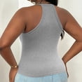 thumbnail image 6 of Women's Plus Size V Neck Ribbed Halter Tank Top, Sleeveless Cropped Fitted Cami for Summer, for Going Out, Layering or Casual Daily Wear (without Padding) Grey XXXXL, 6 of 6