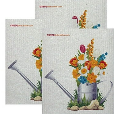 SWEDEdishcloths 3 PK (Flowers in Pail) All-Purpose Dischcloth for Cleaning