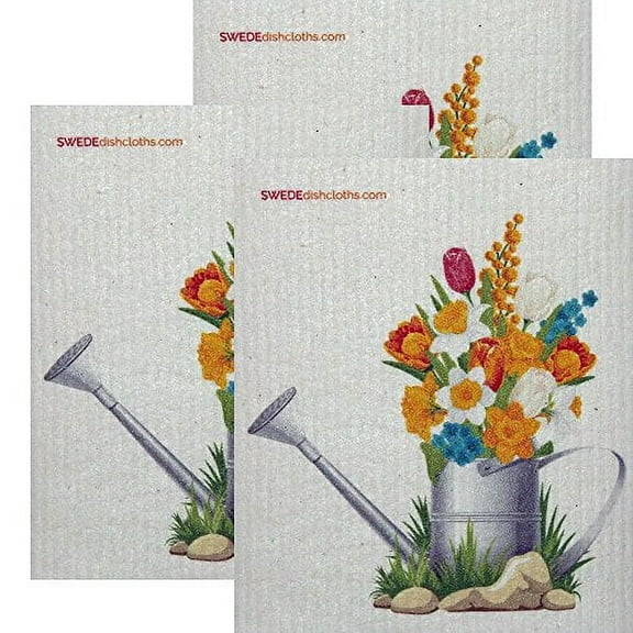 SWEDEdishcloths 3 PK (Flowers in Pail) All-Purpose Dischcloth for Cleaning