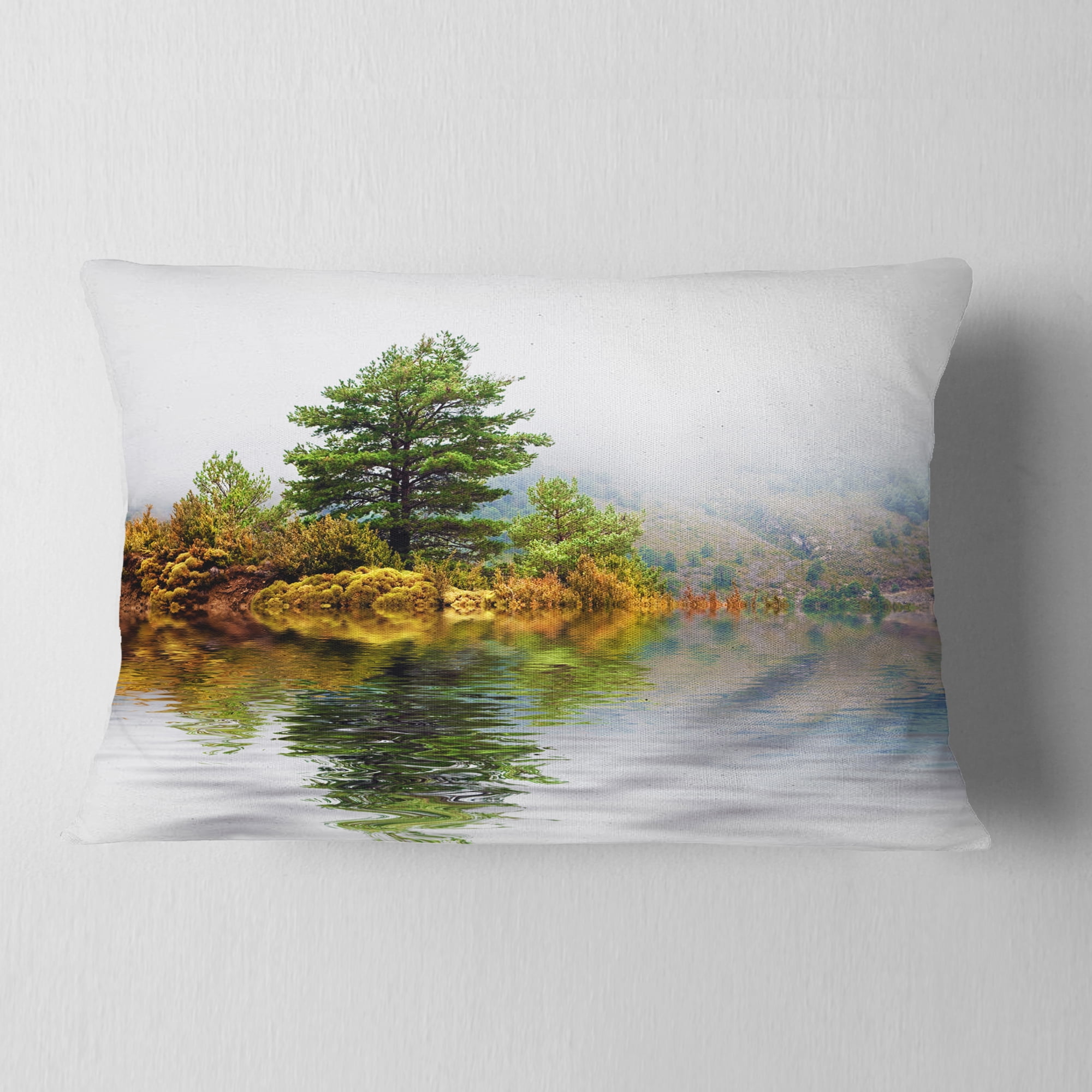 Designart Pine Tree with Reflection - Landscape Photography Throw Pillow - 12x20
