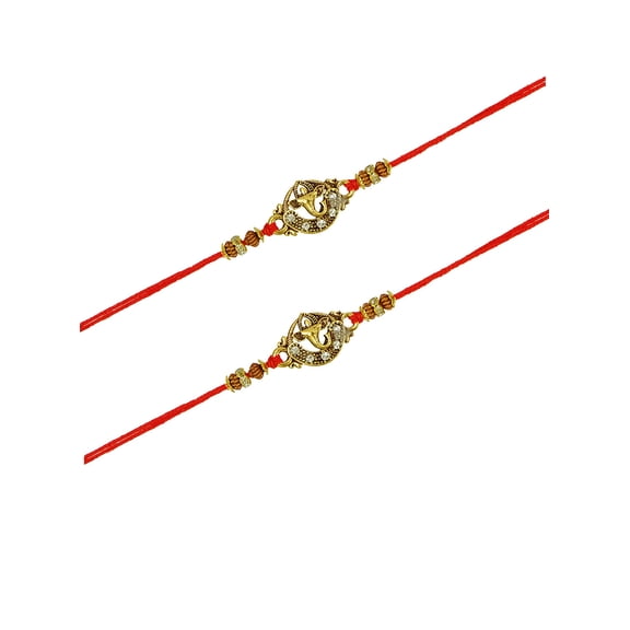 Crunchy Fashion Fancy Lord ganesha Gold Plated Form of Pendant Rakhi Set Pack of 2 Raksha Bandhan Handmade Bracelet for Bhaiya Rakhi Bracelet Combo Set