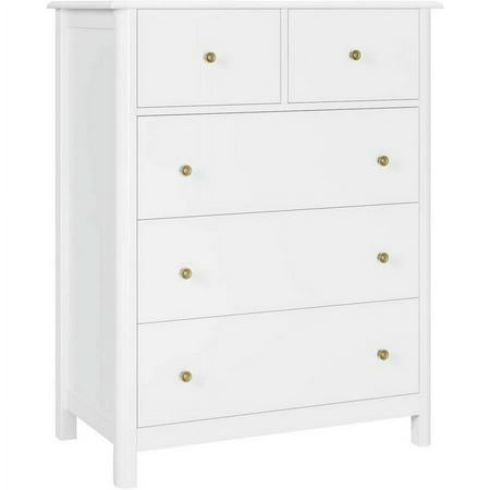 Homfa Kids Dresser of 5 Drawers Dresser Chest with Easy Pull Handle for Bedroom Living Room White Finish