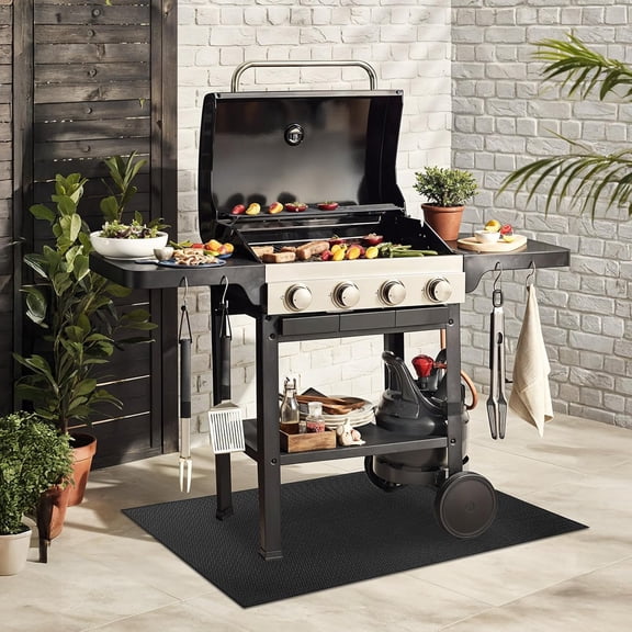 Under Grill Mat, Double-Sided Fireproof Waterproof Oil Proof Protective Mat for Outdoor Grill, Deck, Patio, Fire Pit and Fireplace, Black