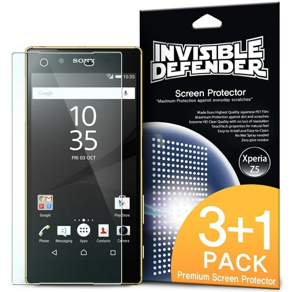 Xperia Z5 Screen Protector - Invisible Defender [3-PACK   1 FREE EXTRA BONUS SHEET] Crystal Clear HD Screen Protector [All Purpose Anti-Scratch]