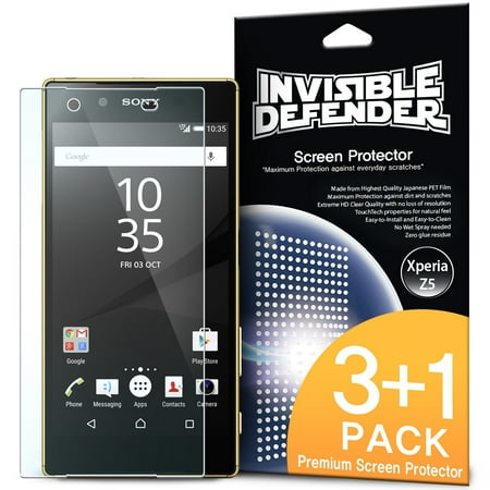 Xperia Z5 Screen Protector - Invisible Defender [3-PACK + 1 FREE EXTRA BONUS SHEET] Crystal Clear HD Screen Protector [All Purpose