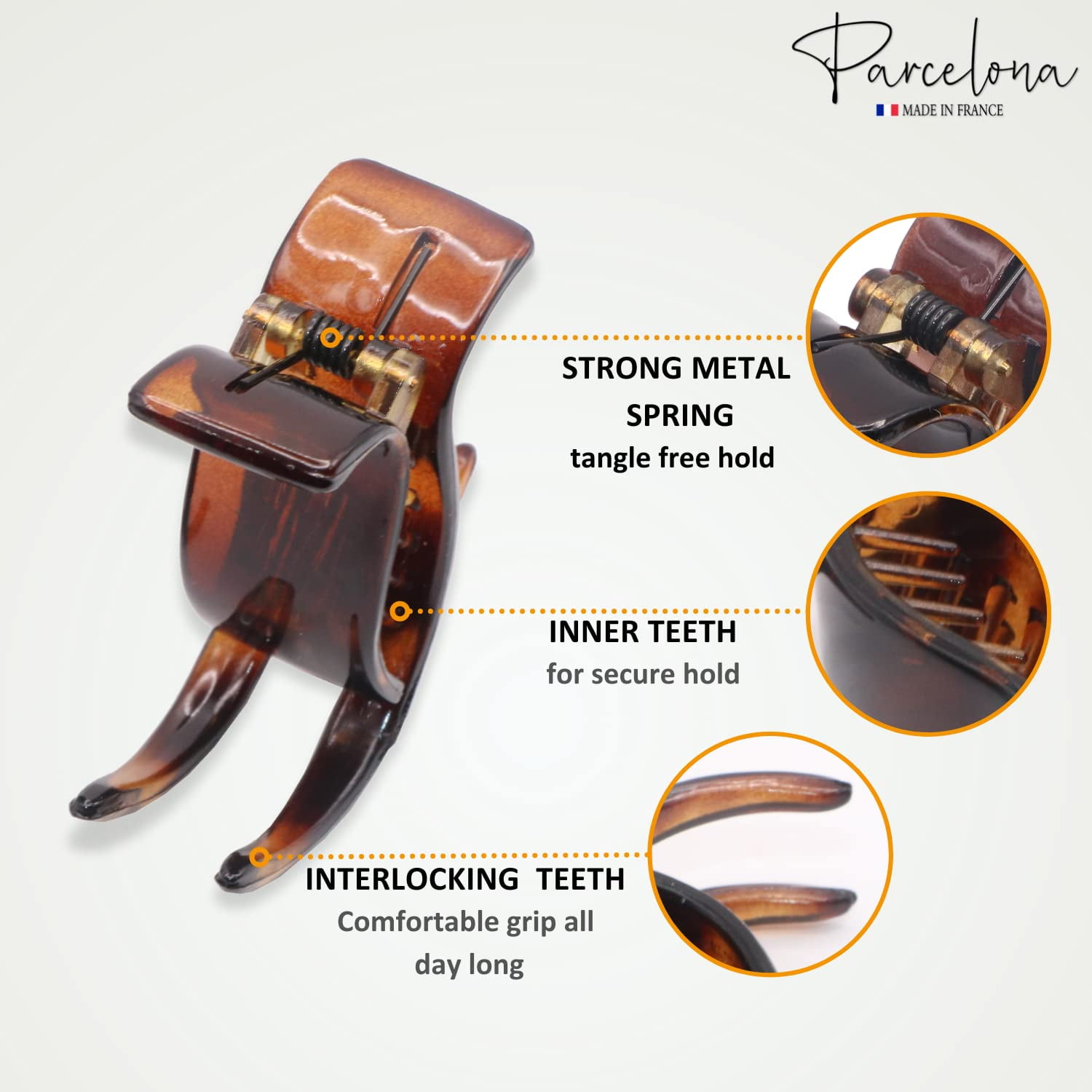 Parcelona French Small 3 Teeth Celluloid Fish Style Hair Claws for Women(2 Pcs) (SavanaandTortoiseShell)